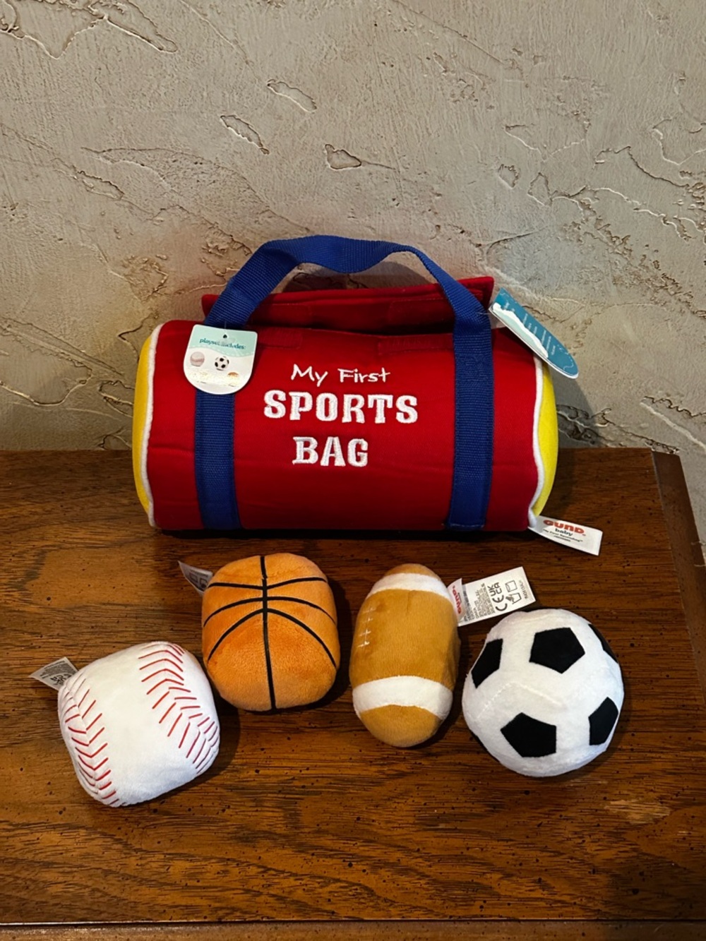 Baby GUND My First Sports Bag Stuffed Plush Playset with 4 Interactive Balls
